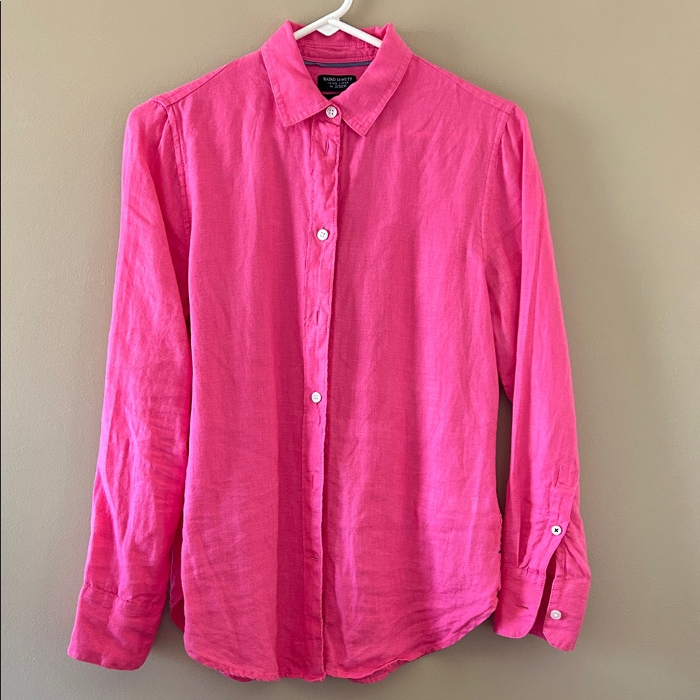 J.Crew Baird McNutt linen button down dress shirt. Bright pink, size 0 slim.